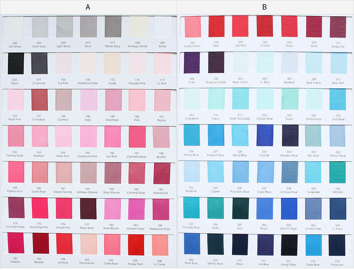 Grosgrain ribbon color chart