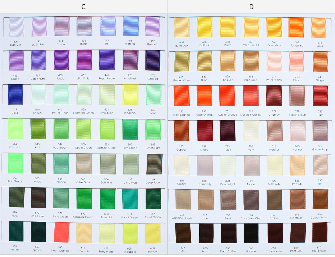 Grosgrain ribbon color chart 