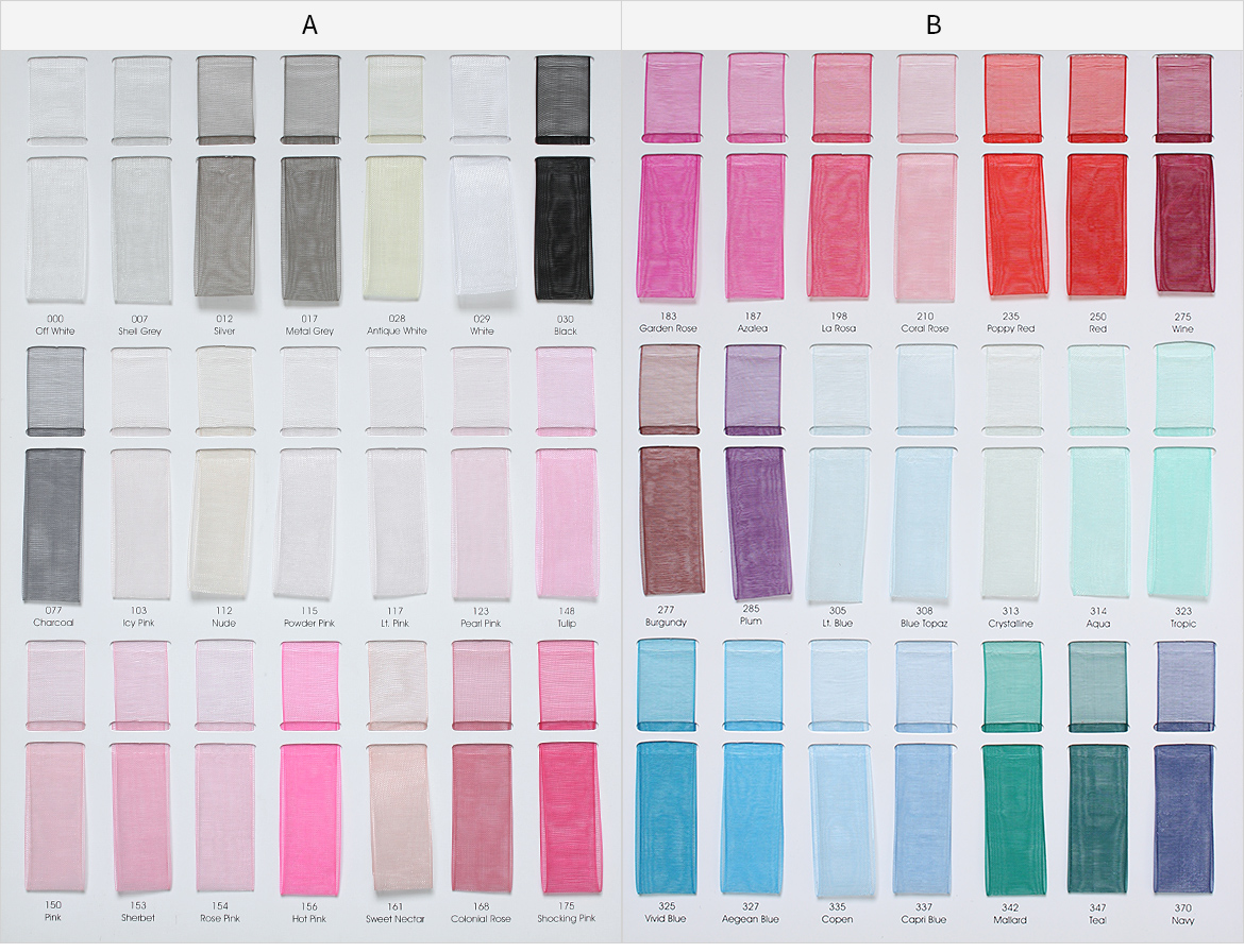 Organza ribbon color chart