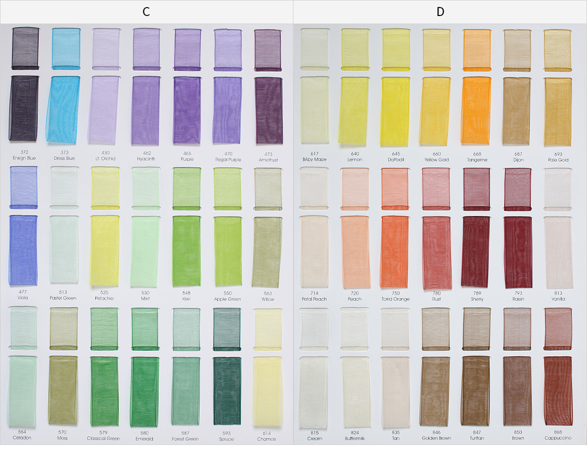 Organza ribbon color chart