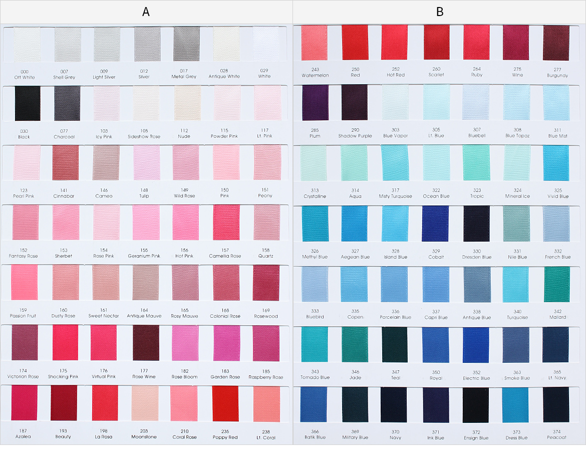 Satin ribbon color chart