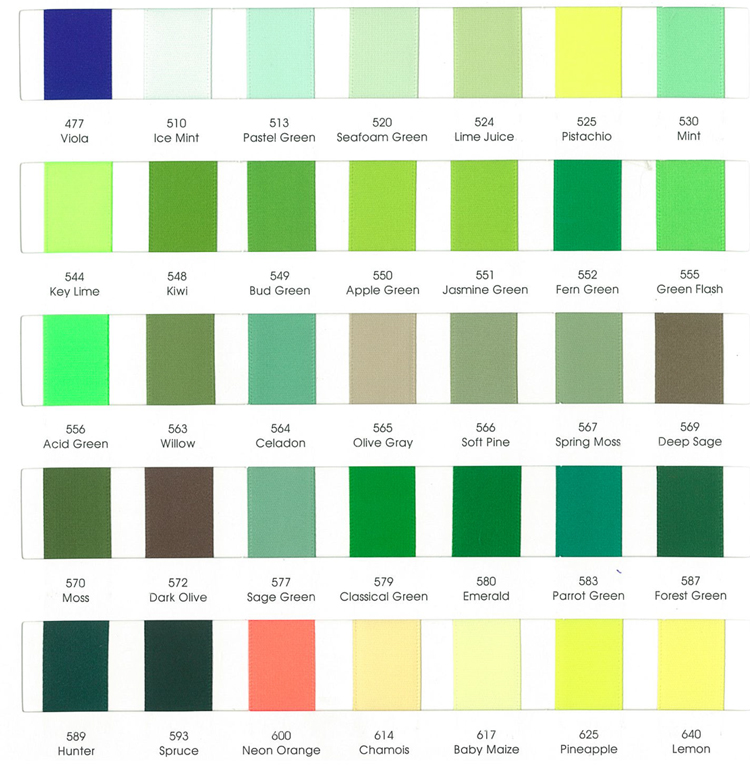 Satin ribbon color chart