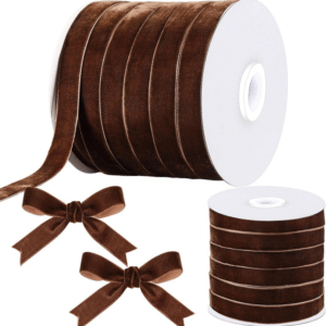 Brown Velvet Ribbon 1/4", 3/8", 1 Inch, 2 inch Wide Ribbons for Gift Wrapping & Bow Making, Valentine's Day Bouquet Packaging