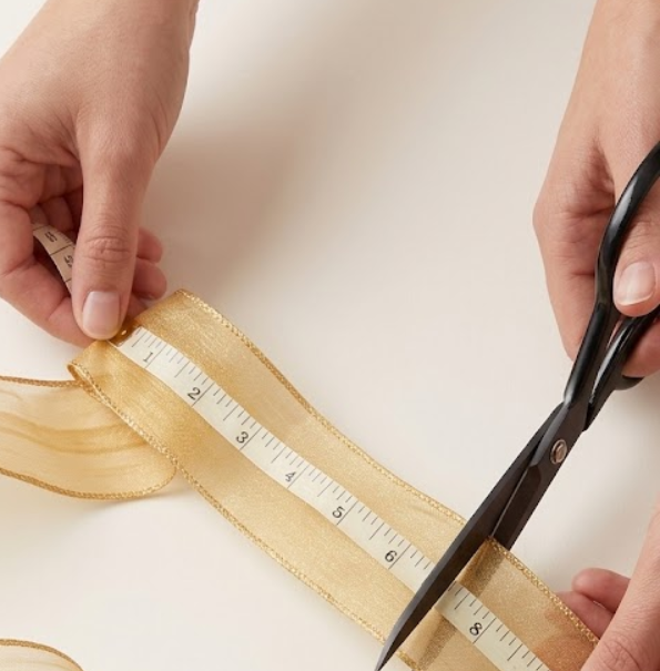 Measuring wired ribbon for a medium to large bow